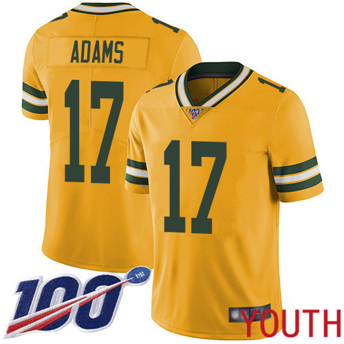 Green Bay Packers Limited Gold Youth 17 Adams Davante Jersey Nike NFL 100th Season Rush Vapor Untouchable